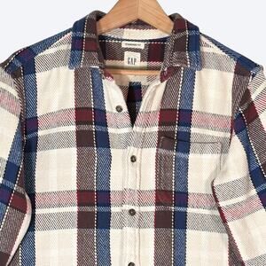 Gap Standard Fit Plaid Print Thick Flannel Shirt Men's S Button Front Red Blue